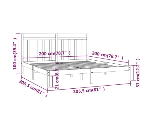 Estructura de cama de madera maciza de pino gris 200x200 cm