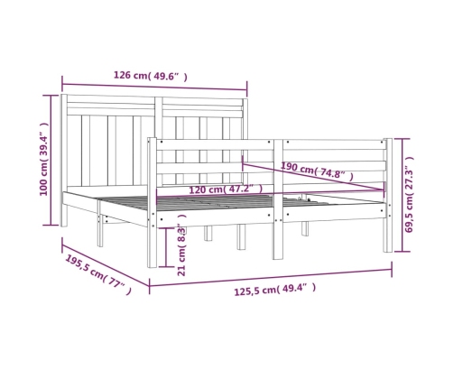 Estructura de cama madera maciza 120x190 cm