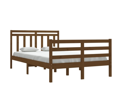 Estructura de cama doble madera maciza marrón miel 120x190 cm