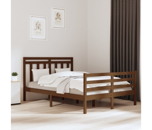 Estructura de cama doble madera maciza marrón miel 120x190 cm