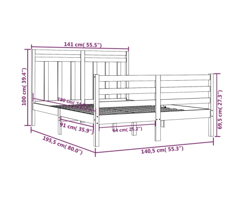 Estructura de cama de madera maciza blanca 135x190 cm