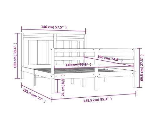 Estructura de cama madera maciza 140x200 cm