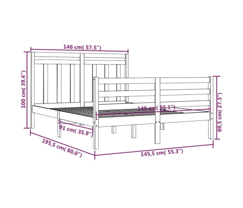 Estructura de cama de madera maciza blanca 140x200 cm