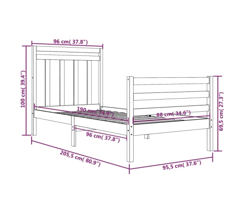 Estructura de cama madera maciza 90x200 cm