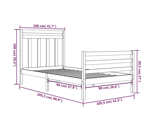 Estructura de cama madera maciza blanca 100x200 cm