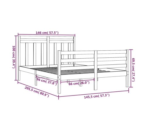 Estructura de cama madera maciza 140x200 cm