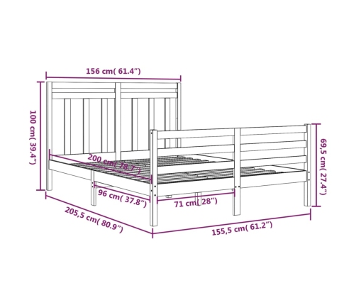 Estructura de cama madera maciza blanca King Size 150x200 cm