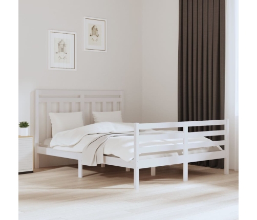 Estructura de cama madera maciza blanca King Size 150x200 cm