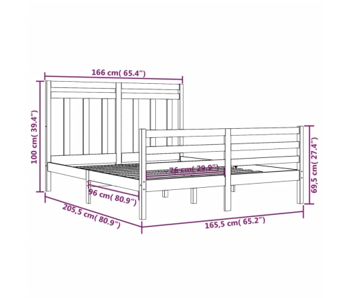 Estructura de cama de madera maciza 160x200 cm