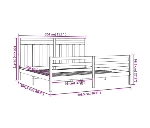 Estructura de cama de madera maciza de pino gris 200x200 cm