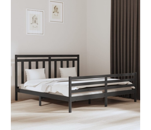 Estructura de cama de madera maciza de pino gris 200x200 cm