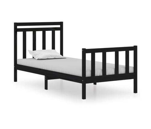 Estructura de cama madera maciza individual negra 75x190 cm