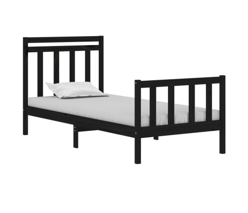 Estructura de cama madera maciza individual negra 75x190 cm