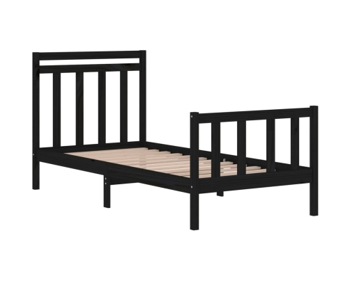 Estructura de cama madera maciza individual negra 75x190 cm