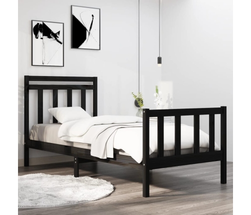 Estructura de cama madera maciza individual negra 75x190 cm