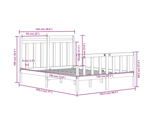 Estructura de cama madera maciza negra 120x190 cm