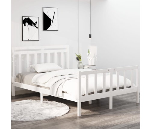 Estructura de cama de madera maciza blanca 135x190 cm