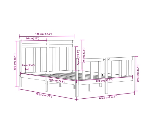 Estructura de cama de madera maciza 140x190 cm