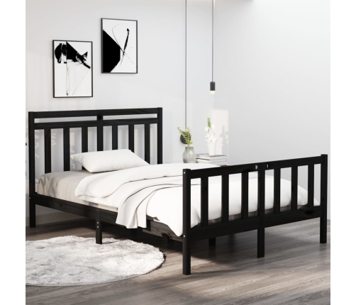 Estructura de cama de madera maciza negra 140x190 cm