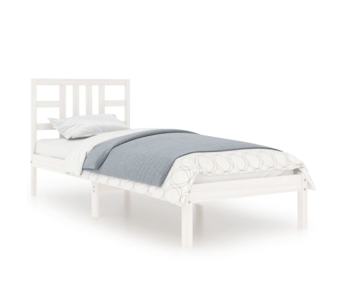 Estructura de cama madera maciza individual blanco 75x190 cm