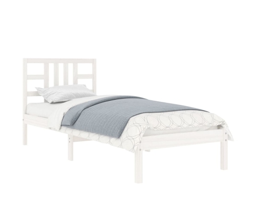 Estructura de cama madera maciza individual blanco 75x190 cm