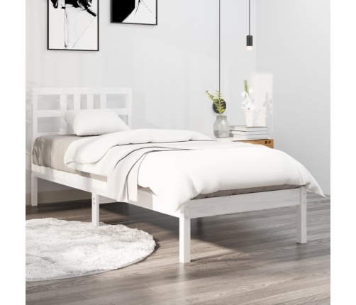 Estructura de cama madera maciza individual blanco 75x190 cm