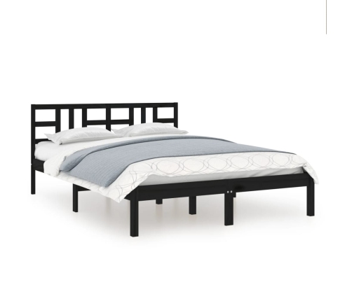 Estructura de cama madera maciza negra 120x190 cm