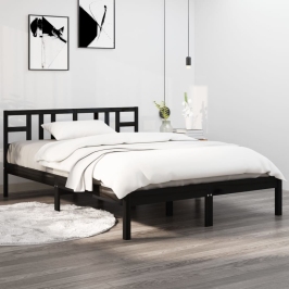 Estructura de cama madera maciza negra 120x190 cm