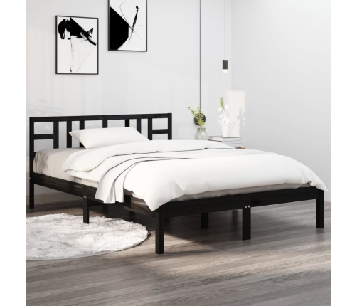 Estructura de cama madera maciza negra 120x190 cm