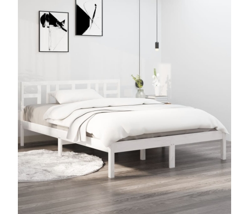 vidaXL Estructura de cama de madera maciza blanca 135x190 cm