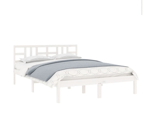 Estructura de cama de madera maciza blanca 140x190 cm