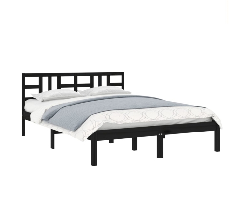 Estructura de cama de madera maciza negra 140x190 cm