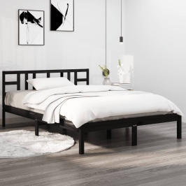 Estructura de cama de madera maciza negra 140x190 cm