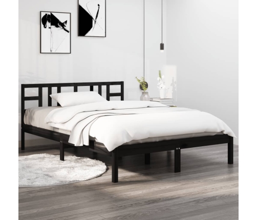 Estructura de cama de madera maciza negra 140x190 cm