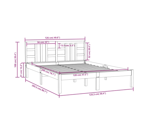 Estructura de cama de madera maciza de pino blanca 120x200 cm