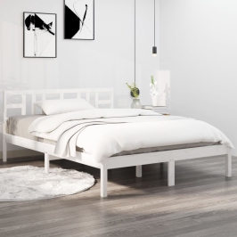 Estructura de cama de madera maciza blanca 160x200 cm