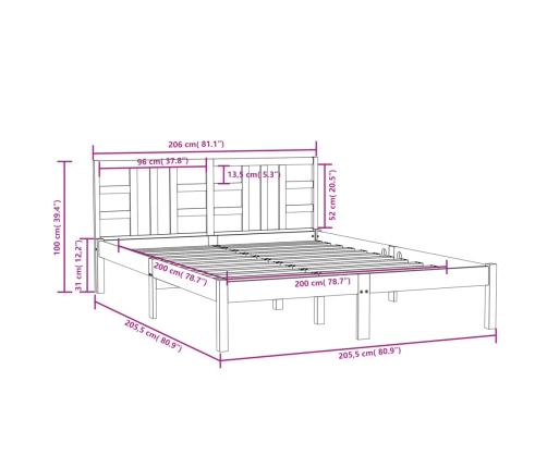 Estructura de cama madera maciza blanca 200x200 cm