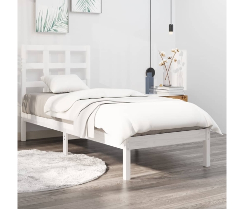 Estructura de cama madera maciza individual blanco 75x190 cm