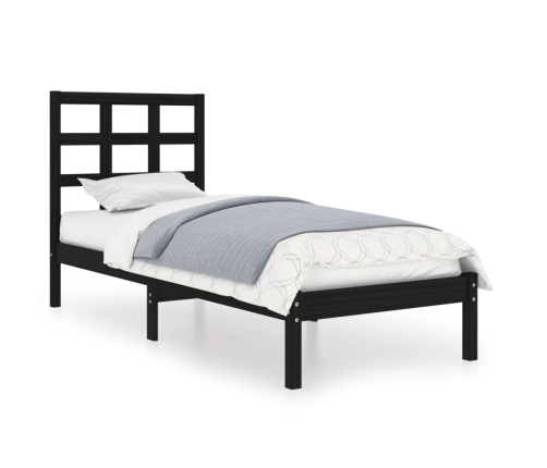 Estructura de cama madera maciza individual negra 75x190 cm