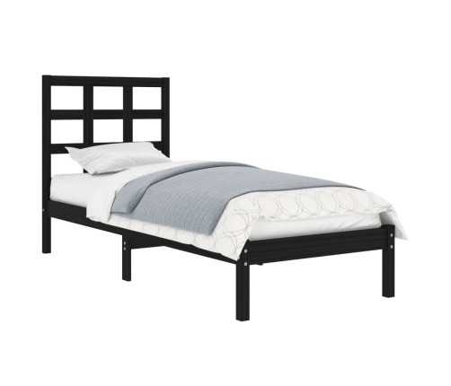 Estructura de cama madera maciza individual negra 75x190 cm