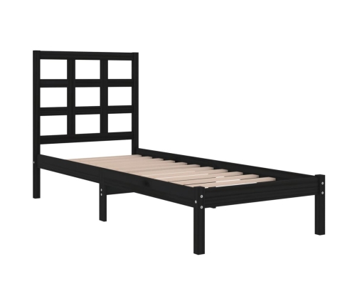 Estructura de cama madera maciza individual negra 75x190 cm