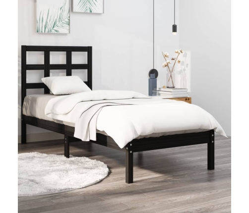 Estructura de cama madera maciza individual negra 75x190 cm