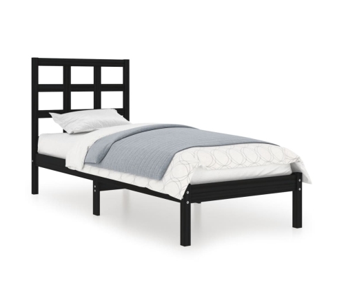 Estructura de cama individual madera maciza negra 90x190 cm