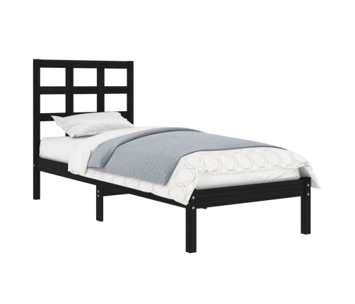 Estructura de cama individual madera maciza negra 90x190 cm