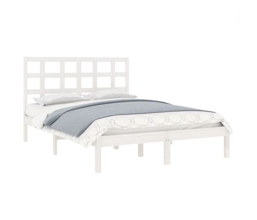 Estructura de cama doble pequeña madera maciza blanca 120x190cm