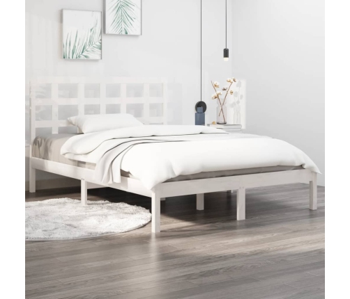 Estructura de cama doble pequeña madera maciza blanca 120x190cm