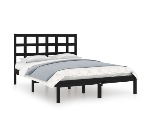 Estructura de cama doble madera maciza negra 135x190 cm