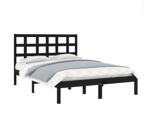 Estructura de cama doble madera maciza negra 135x190 cm