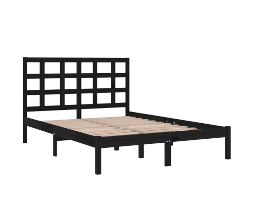 Estructura de cama doble madera maciza negra 135x190 cm