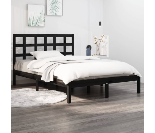 Estructura de cama doble madera maciza negra 135x190 cm